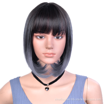 2021 Fashion Prelucked Colorful Heat Resistant Afro Synthetic Wig Short Straight  Premium Synthetic Hair Wigs For Black Women